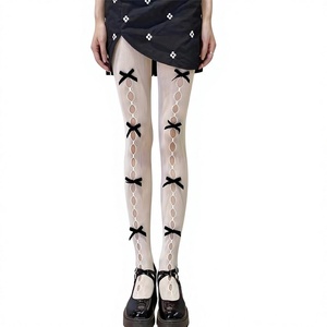 Collants résille noirs sexy <span class=keywords><strong>pour</strong></span> <span class=keywords><strong>femme</strong></span>, printemps/été, en soie/coton/polyester, avec dentelle ajourée et nœud, longueur au-dessus du mollet - Product Image 1