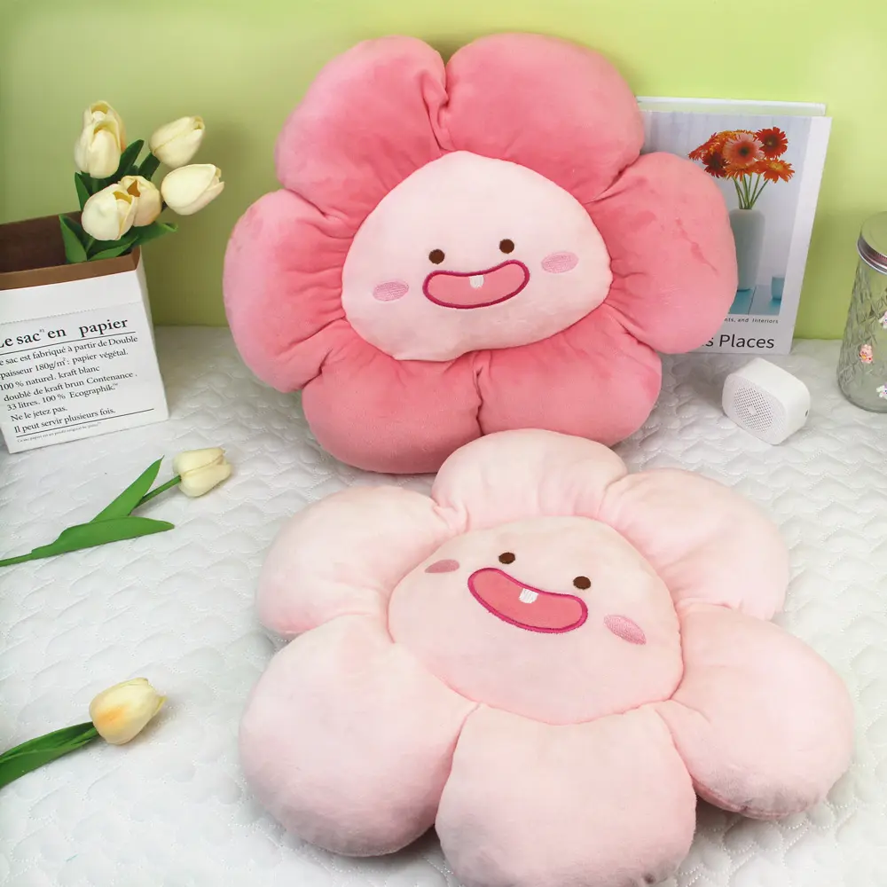 Groothandel Schattige Smile Gezicht Bloem Pluche Kussen Voor Home Decoraties Gevulde Zonnebloem Plushie Gooien Kussen Speelgoed