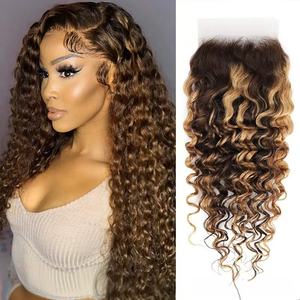 Perruque Lace Front 13x4 Deep Curly P4/27 Water Wave avec closure 4x4, cheveux vierges double drawn, <span class=keywords><strong>sans</strong></span> colle, couleur P4/27 - Product Image 1