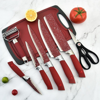 Ensemble de couteaux de chef multifonctionnels Tc en acier inoxydable 3Cr13, 12 pièces, revêtement antiadhésif, couteau de cuisine avec manche rouge antidérapant