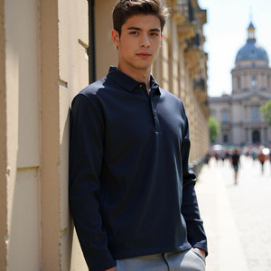 2025 maglietta da uomo autunno/inverno a maniche lunghe per <span class=keywords><strong>Polo</strong></span> con Logo personalizzato in pile foderato modale in seta tinta unita - Product Image 3