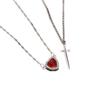 Collier pendentif cœur épée plaqué argent avec zircon et bracelet chaîne clavicule pour femme – Idéal pour cadeau, fête, mariage - Product Image 1