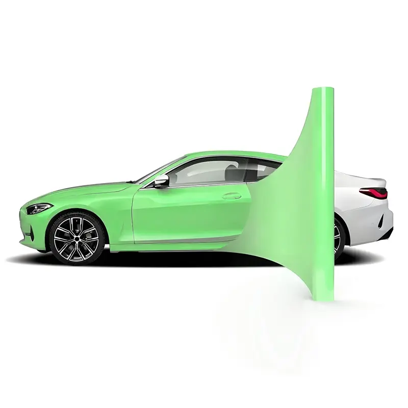 Emballage en vinyle de véhicule entier brillant en PET vert clair pour papier d'emballage de voiture