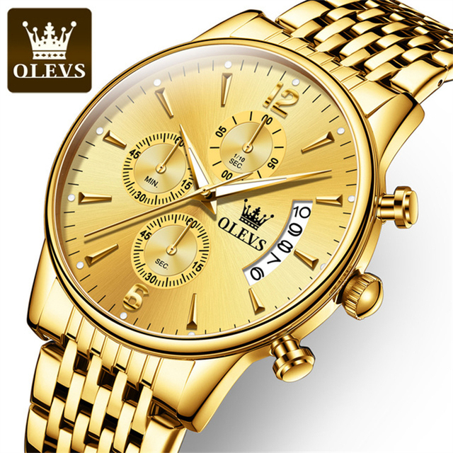 Top Brand OLEVS Gold Fashion Quartz Watch Men Waterproof Luminous Pilot Watch Stainless Steel Male Watches 2867