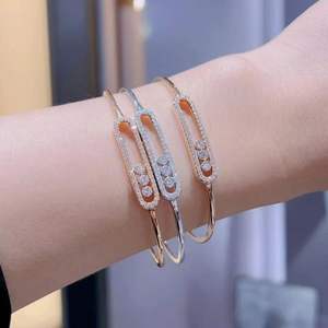 Hot Sales High-End 925 Sterling <b>Silver</b> Gold Plated <b>Cuff</b> <b>Bracelet</b> Sliding Brilliant Cut Zircon Cute Romantic Fashion Jewelry - Product Image 2