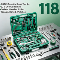 Ensemble d'outils de réparation automobile de 118 pièces, kit d'outils de mécanicien robuste avec clé à roue télescopique, douilles et pince à dénuder