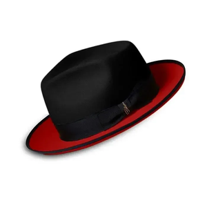 Chapeau Fedora en laine noire avec bord rouge, unisexe, pour adulte, formel, décontracté, quatre saisons, 56-58 cm - Product Image 2