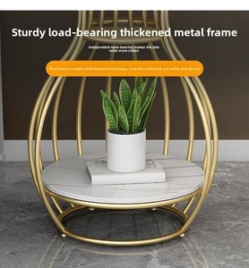 Tavolino da Caffè Moderno <span class=keywords><strong>Rotondo</strong></span> in <span class=keywords><strong>Finto</strong></span> <span class=keywords><strong>Marmo</strong></span> Bianco e Oro con Spazio di Archiviazione per Soggiorno e Camera da Letto - Product Image 6