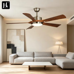 Ventilador de Techo Moderno de Cinco Aspas con Acabado de Madera y Luz para Salas de Estar, Dormitorios e Interiores de Casas Contemporáneas - Product Image 1