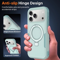 Étui de protection robuste hybride TPU PC cyan premium avec support, antichoc, magnétique, pour iPhone 17 18 Pro