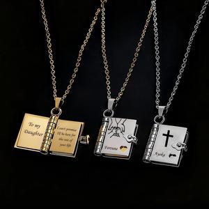 Novirassine - Collar con Colgante de Libro Personalizado <span class=keywords><strong>para</strong></span> Mujer, Acero Inoxidable, Abrible, Joyería con Colgante de Biblia, <span class=keywords><strong>Regalos</strong></span> <span class=keywords><strong>para</strong></span> el Día de la Madre - Product Image 1
