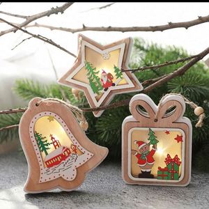 <b>Tree</b> Hanging Ornaments Luxury Wooden Santa Light Pendants for Christmas Gifts Home Party Decorations - Product Image 3