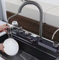 Évier de cuisine intelligent moderne 12045 avec lave-tasses haute pression, affichage numérique, robinet cascade, station de lavage de vaisselle Nano Noir