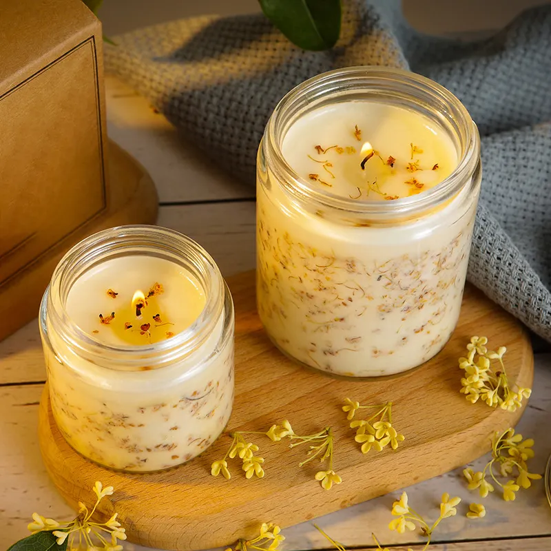 Premium Osmanthus Dried Flower Whole Sale Scented Candles Custom Smokeless Soy Wax Scented Candle As Interior Decoration