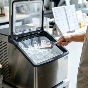 Machine à glaçons de 100 kg, machine à glaçons automatique en acier inoxydable pour café, à poser sur table - Product Image 1