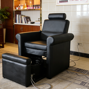 Fauteuil de pédicure de luxe inclinable en cuir avec baignoire sans tuyauterie, lumière LED, chaleur et massage pour salon de SPA - Product Image 2