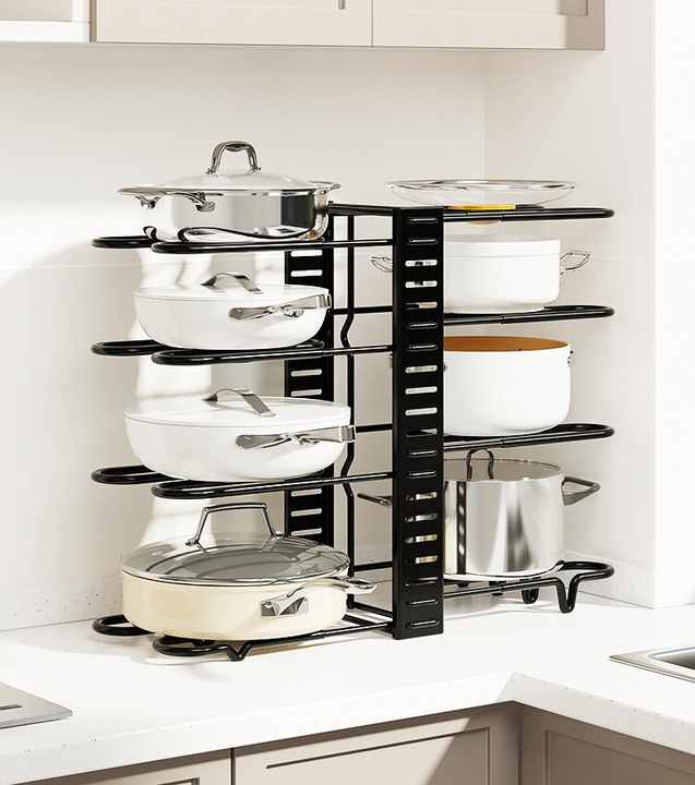 4 Layers Cookware Rack Carbon Steel Pot Rack Storage Stacking Shelves ...