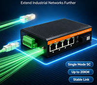 Switch Ethernet industriel PoE 100 Mbps à fibre optique, 1 port fibre SC, 4 ports PoE, fibre unique 20 km, 1310/1550 nm, double alimentation DC12-57V