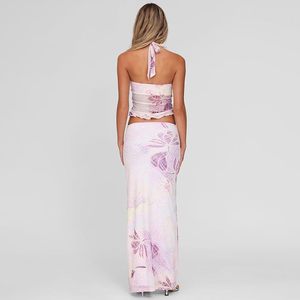 Ensemble jupe 2 pièces personnalisé 2026 pour femme – Haut court et jupe longue d'été, tenue de plage, taille élastique, dos nu, sans manches, imprimé numérique - Product Image 3