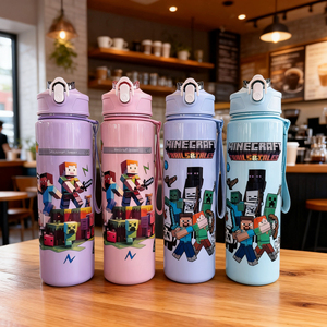 New and Creative Cartoon 700ml Water Bottle with Strap and Straw for Kids Back-to-School <strong>Plastic</strong> <strong>Drinkware</strong> - Product Image 1