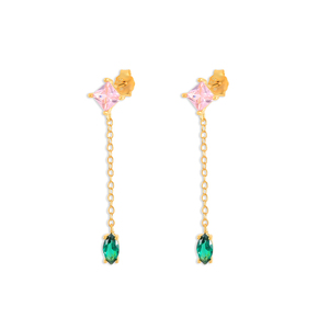 QLEESI Trendy Geometric Sterling Silver Rhodium Plated Colorful Zircon Marquise Pendant Tassel <b>Chain</b> <b>Stud</b> <b>Earrings</b> Women's - Product Image 1