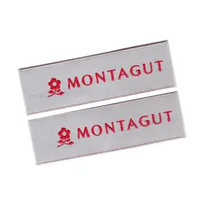 Montagut Naaien Op Shirt Labels Hoge Dichtheid Merk Logo Custom Geweven Label Voor Shirt