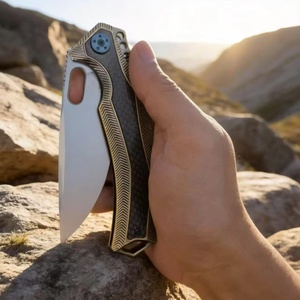 XT- Cuchillo Plegable con Hoja de Punta Caída, Mango de Aluminio, Cuchillo de Bolsillo para Deportes al Aire Libre, Apertura con Perilla - Product Image 5