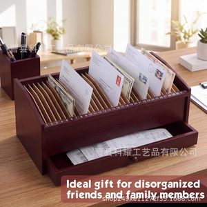 Office Organizer Wooden <b>Storage</b> Rack With Drawer Document <b>File</b> Holder Rectangle Standing Type Ky0520 - Product Image 2
