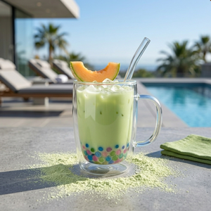 Poudre de thé au lait Boba au melon vert de Taïwan sans conservateur, en carton, OEM, moins de déchets, compatible avec les garnitures - Product Image 4