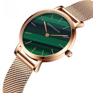 Montre-bracelet à quartz élégante et minimaliste pour femme, cadran vert malachite, bracelet en maille d'acier inoxydable, étanche, vente en gros - Product Image 5
