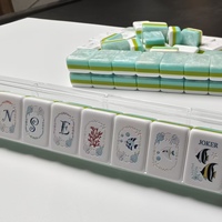 Jeu de tuiles de mahjong style sirène en acrylique bleu menthe avec tuile Joker en coquille de corail, cadeau pour femmes et soirées en famille