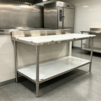 Table de préparation de cuisine commerciale Xiangying à 2 niveaux avec plateau en PE, cadre en acier inoxydable robuste, finition brossée mate, OEM ODM