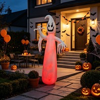 Décoration d'Halloween gonflable de 2,7 m, fantôme blanc avec aura fantomatique, lampe à LED flamme, spectacle effrayant, imperméable, pour jardin