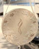 Petite boîte ronde magnétique de luxe en velours pour cartes de vœux brodées, avec poignée en ruban, pour invitations de mariage