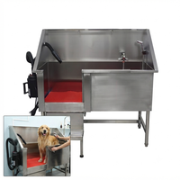 Baignoire de toilettage pour chien en acier inoxydable avec sèche-cheveux, rampe et porte coulissante - Station de lavage pour chien robuste