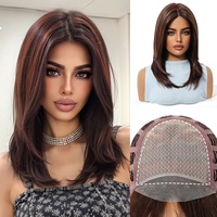 Perruques synthétiques sans colle en fibre Kanekalon Futura de qualité supérieure, résistantes à la chaleur, prêtes à porter, avec dentelle frontale, couleur ombrée, monofilament