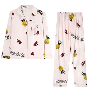 Vente directe pour le commerce extérieur, ODM, pyjama pour <span class=keywords><strong>femme</strong></span> respirant, printemps automne, col rabattu, cardigan ample, mignon, dessin animé, ananas - Product Image 5