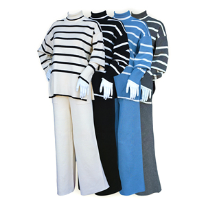ชุดลำลอง2ชิ้นถักลายทางสำหรับผู้หญิงเสื้อผ้าใส่สบาย - Product Image 2
