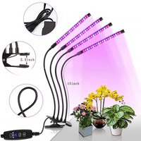 Lampe de culture intérieure à 4 têtes LED, spectre rouge/bleu pour la floraison, indice IP44, avec minuterie et variateur d'intensité, à clipser pour étagères à plantes et semis