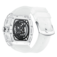 Reloj Mecánico Automático de Lujo para Hombre, Caja Transparente en Forma de Barril de Vino, Relojes Esqueleto Resistentes al Agua para Hombre