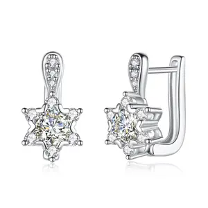 2023 Trendy Girls Party Gift Fine Jewelry 0.8ct Rodada Moissanite Diamante VVS1 Silver Star mulher moissanite 14kt brincos de argola