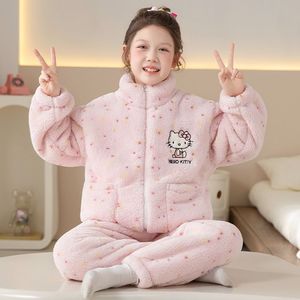 Nuevos <span class=keywords><strong>Pijamas</strong></span> Infantiles de Invierno de Felpa de Coral con Dibujos Animados. Conjunto de Ropa de Casa Cálida y Gruesa con Cuello de Franela y Cremallera para Mujer, para la Familia. - Product Image 6