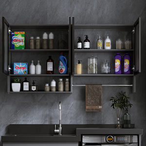 Wan Yusen Wall Mounted Storage <b>Cabinet</b> <b>Grey</b> Powder Coated Punch Free Bathroom Kitchen Use - Product Image 2
