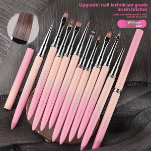 Ensemble de pinceaux à ongles en nylon avec manche métallique rose dégradé, applicateurs de gel pour la peinture sur ongles, pour le nail art - Product Image 2