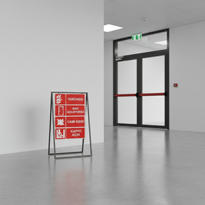 Aluminium and PVC <b>Standing</b> Traffic Caution Sign Board Safety Sign Board for 'Door Doesn't Open During Fire' - Product Image 3