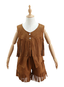 Chaleco con flecos para niños de estilo Retro étnico, <span class=keywords><strong>disfraz</strong></span> bohemio de <span class=keywords><strong>vaquera</strong></span>, pantalones cortos de mezclilla occidentales, traje Hippie para niñas, fiesta de disfraces de Mardi Gras - Product Image 2