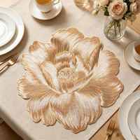Set de table en PVC en forme de pivoine de 38 cm, tapis de table floral, set de table décoratif de luxe pour Noël, mariage, banquet, dîner à la maison
