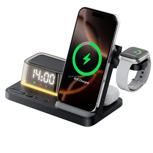 Support de charge pliable JEDI avec affichage de l'heure, nouveautés, chargeur sans fil 5 en 1 avec réveil - Product Image 1