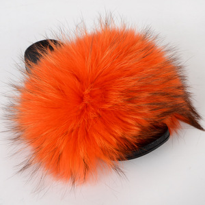 Hot-selling Summer Real Big Fur <b>Slippers</b> Women's Raccoon Hair Flat Fur <b>Slippers</b> Indoor Fluffy Fur <b>Slippers</b> for Women - Product Image 2