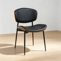 Chaise de salle à manger moderne noire HR-7009 avec dossier en bois courbé, pieds en PU et contreplaqué, pour la maison, les salons et les restaurants